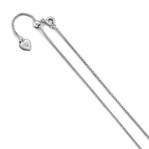 0.95mm Rhodium Sterling Silver Adj. Round Box Chain Necklace, 30 Inch